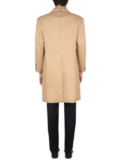 Thom Browne Cotton Coat With Notched Lapels And Back Vent In Neutral