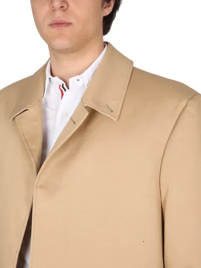 Thom Browne Cotton Coat With Notched Lapels And Back Vent In Neutral