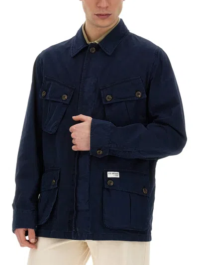 Fay And Cotton Twill Bomber Jacket In Blue