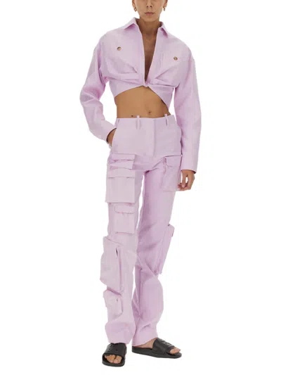 Off-white Co Twist Cropped Cargo Shirt In Pink