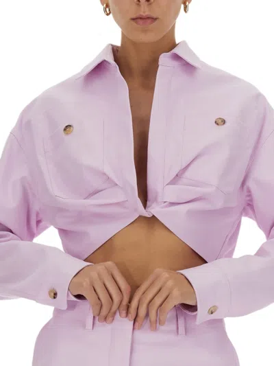 Off-white Co Twist Cropped Cargo Shirt In Pink