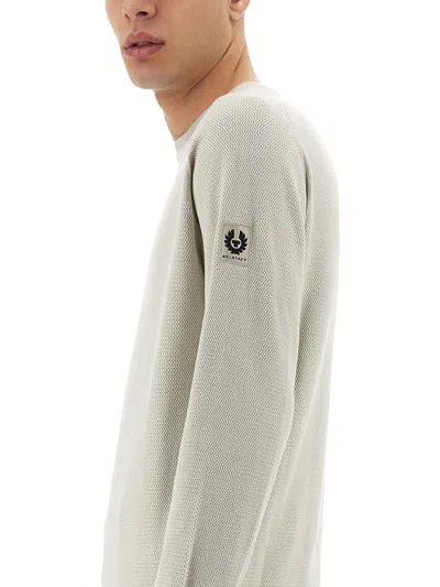 Belstaff Crew Neck Cotton Jersey Sweater In Gray
