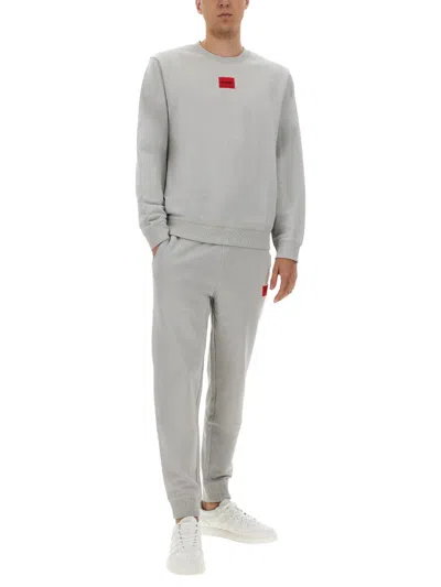 Hugo Boss Elastic Waistband Cotton Jogger Pants In Gray