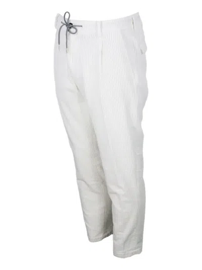 Eleventy Men White Pants With Elastic Drawstring Waist And Tapered Leg In Cotton Blend Stretch Woman In White