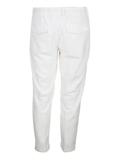 Eleventy Men White Pants With Elastic Drawstring Waist And Tapered Leg In Cotton Blend Stretch Woman In White