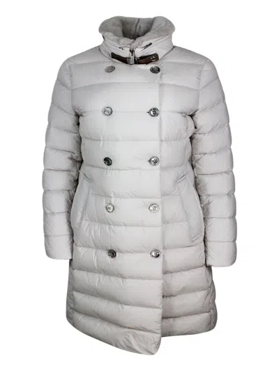 Moorer Double-breasted Down Coat Made Of Wool And Cashmere Padded With Soft Goose Down In Gray