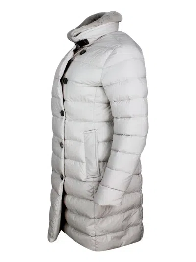 Moorer Double-breasted Down Coat Made Of Wool And Cashmere Padded With Soft Goose Down In Gray