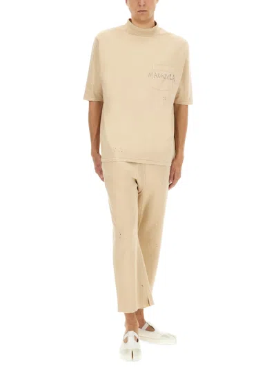 Maison Margiela Cotton Trousers With Distressed Finish In Neutral