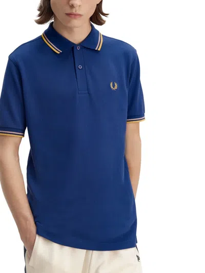 Fred Perry Cotton Pique Polo Shirt With Double Stripe In Blue