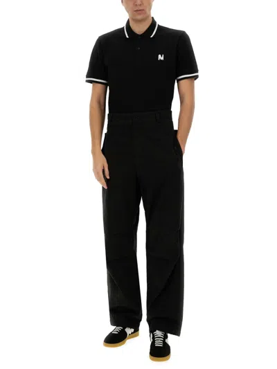 Msgm Cotton Polo With Short Sleeves And Contrasting Collar In Black