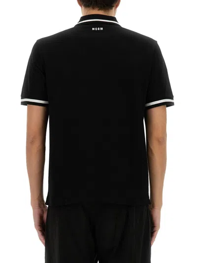 Msgm Cotton Polo With Short Sleeves And Contrasting Collar In Black