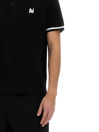 Msgm Cotton Polo With Short Sleeves And Contrasting Collar In Black