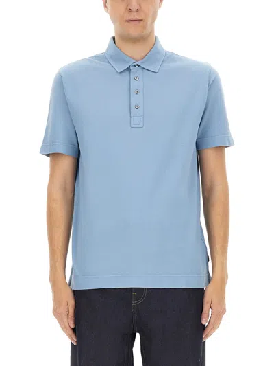 Hugo Boss Boss Camel Breathable Cotton Polo With Buttoned Placket In Blue