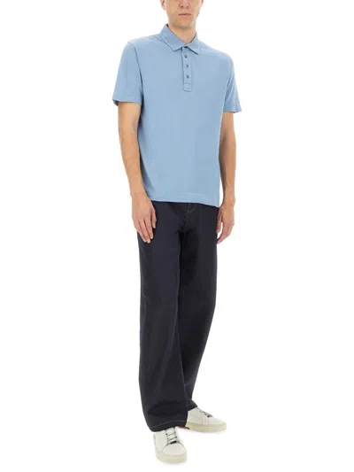 Hugo Boss Boss Camel Breathable Cotton Polo With Buttoned Placket In Blue