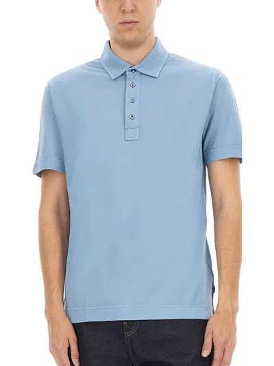 Hugo Boss Boss Camel Breathable Cotton Polo With Buttoned Placket In Blue