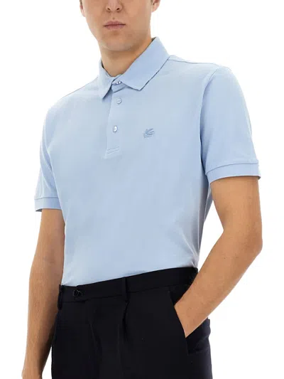 Etro Paisley Jacquard Polo Shirt In Blue