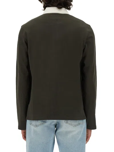 Courrèges Long-sleeved Cotton Polo With Contrasting Collar In Green