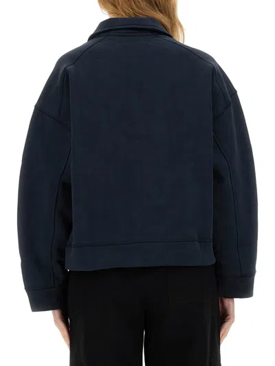 Ganni Heavy Fleece Drop Shoulder Polo Shirt In Blue