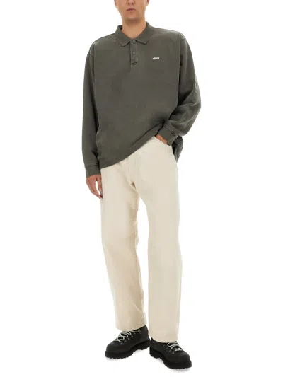 Obey Lowercase Pigment Men's Long Sleeve Polo Pigment Digital Black Polo In Gray