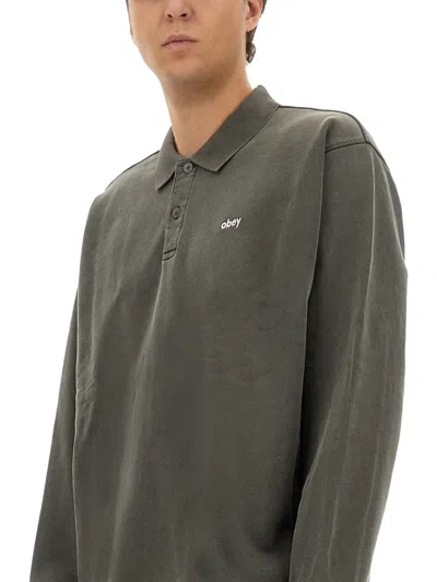Obey Lowercase Pigment Men's Long Sleeve Polo Pigment Digital Black Polo In Gray