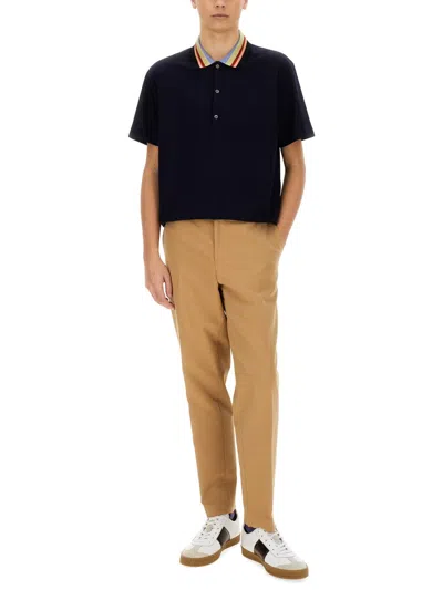 Paul Smith Relaxed Fit Cotton Polo With Striped Collar In Black