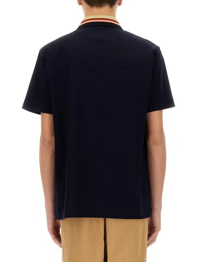 Paul Smith Relaxed Fit Cotton Polo With Striped Collar In Black