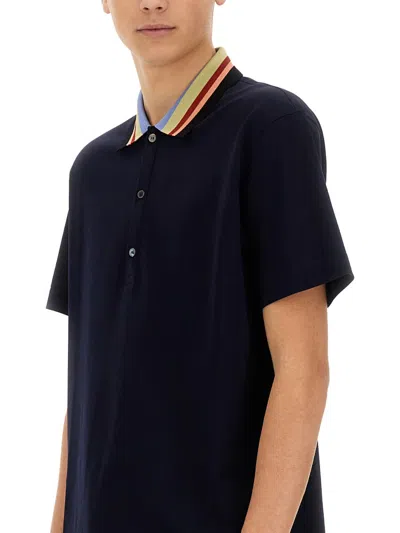 Paul Smith Relaxed Fit Cotton Polo With Striped Collar In Black
