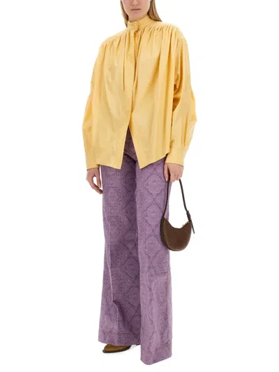 Etro Women's Cotton Poplin Blouse Shirt In Yellow