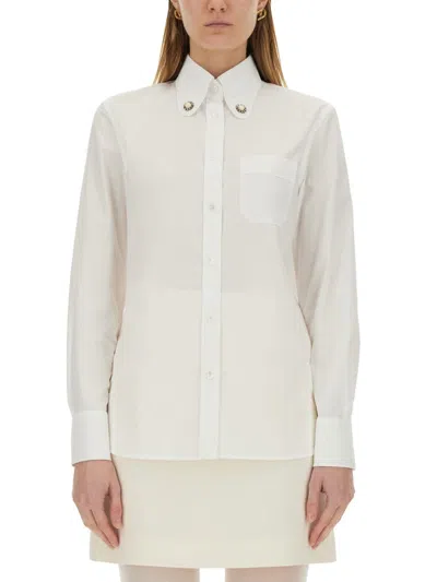 Valentino Faux Pearl-embellished Cotton Poplin Shirt In White
