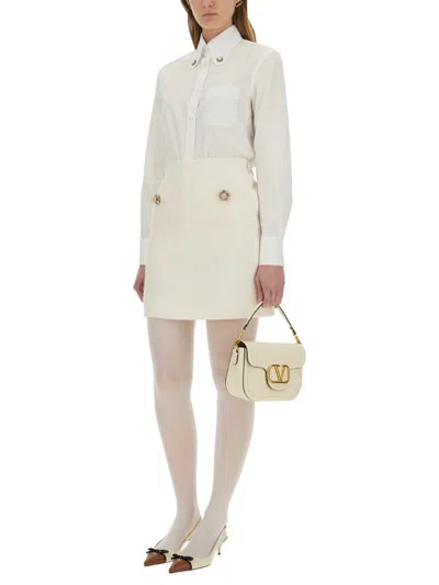Valentino Faux Pearl-embellished Cotton Poplin Shirt In White