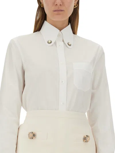 Valentino Faux Pearl-embellished Cotton Poplin Shirt In White