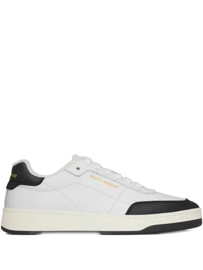 Saint Laurent Smooth Leather Sneakers Contrast Panel In White