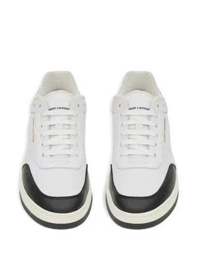 Saint Laurent Smooth Leather Sneakers Contrast Panel In White