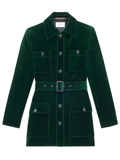 Saint Laurent Velvet Safari Jacket Belted Waist In Green