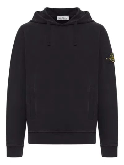 Stone Island Cotton Hoodie With Compass Logo In Black