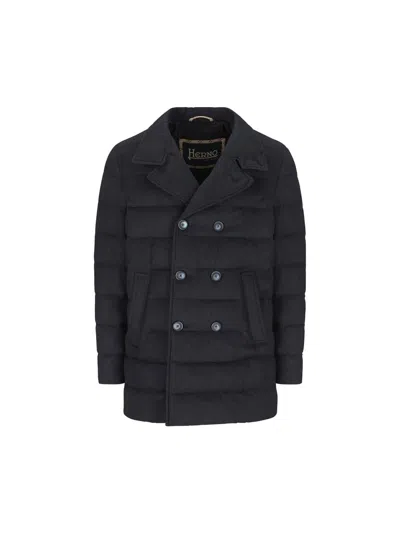 Herno Double-breasted Padded Coat In Black