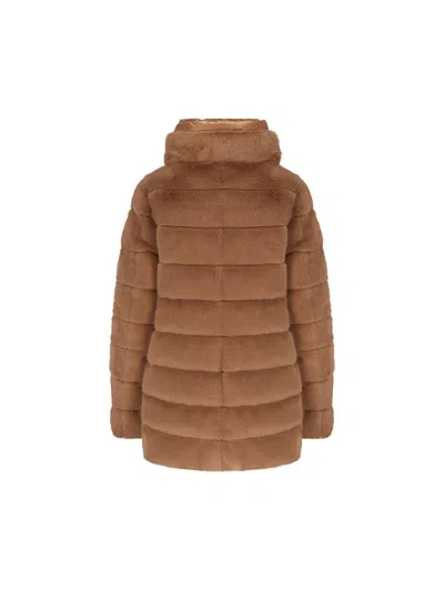 Herno Faux Fur Down Coat With High Collar In Brown