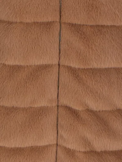 Herno Faux Fur Down Coat With High Collar In Brown