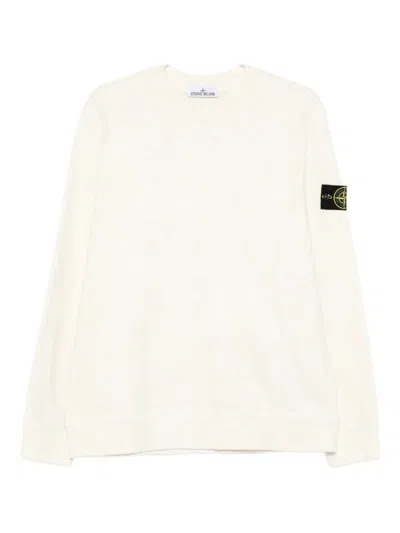 Stone Island Ribbed Crew-neck Cotton Sweater With Long Sleeves In Neutral