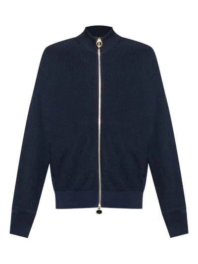 Paul & Shark Ribbed Zip-up High-neck Cardigan Clothing In Blue