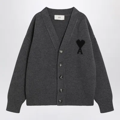 Ami Alexandre Mattiussi Ami Paris Ami De Coeur Heather Grey Wool Cardigan Men In Gray