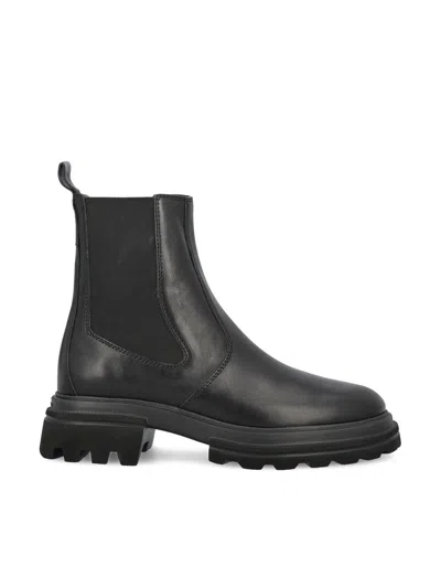 Hogan H674 Ankle Boot With Elastic Inserts And Robust Sole In Black