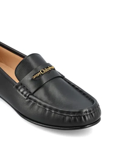 Chloé Chain-detail Loafers In Black