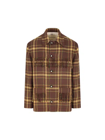 Valentino Checked Fringed Virgin Wool Jacket In Gold