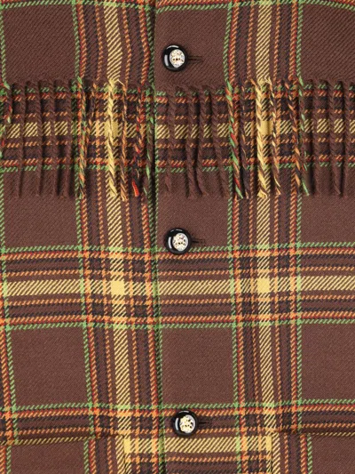 Valentino Checked Fringed Virgin Wool Jacket In Gold