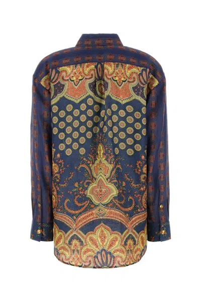 Valentino Garavani Printed Linen Shirt In Blue