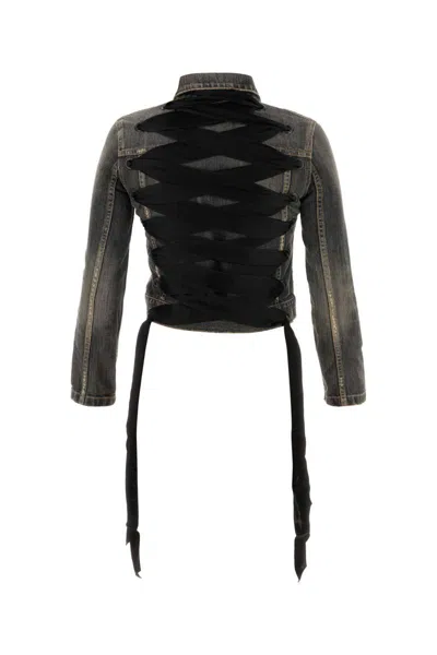 Balenciaga Dark Grey Denim Jacket With Laces In Gray