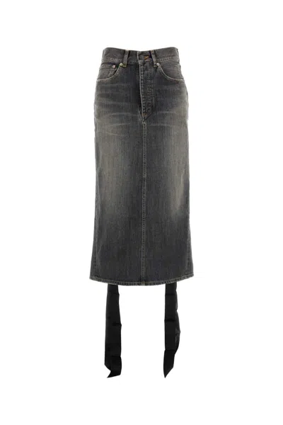 Balenciaga Skirt With Laces In Smoky Grey Denim Women In Gray