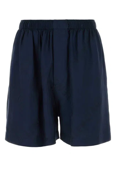 Balenciaga Navy Blue Satin Bermuda Shorts In Blue