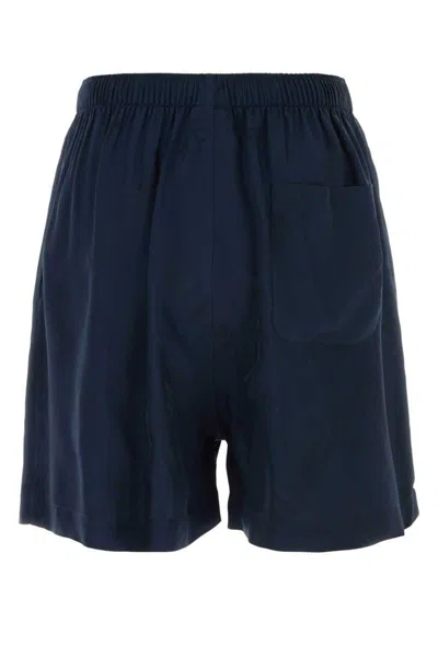 Balenciaga Navy Blue Satin Bermuda Shorts In Blue